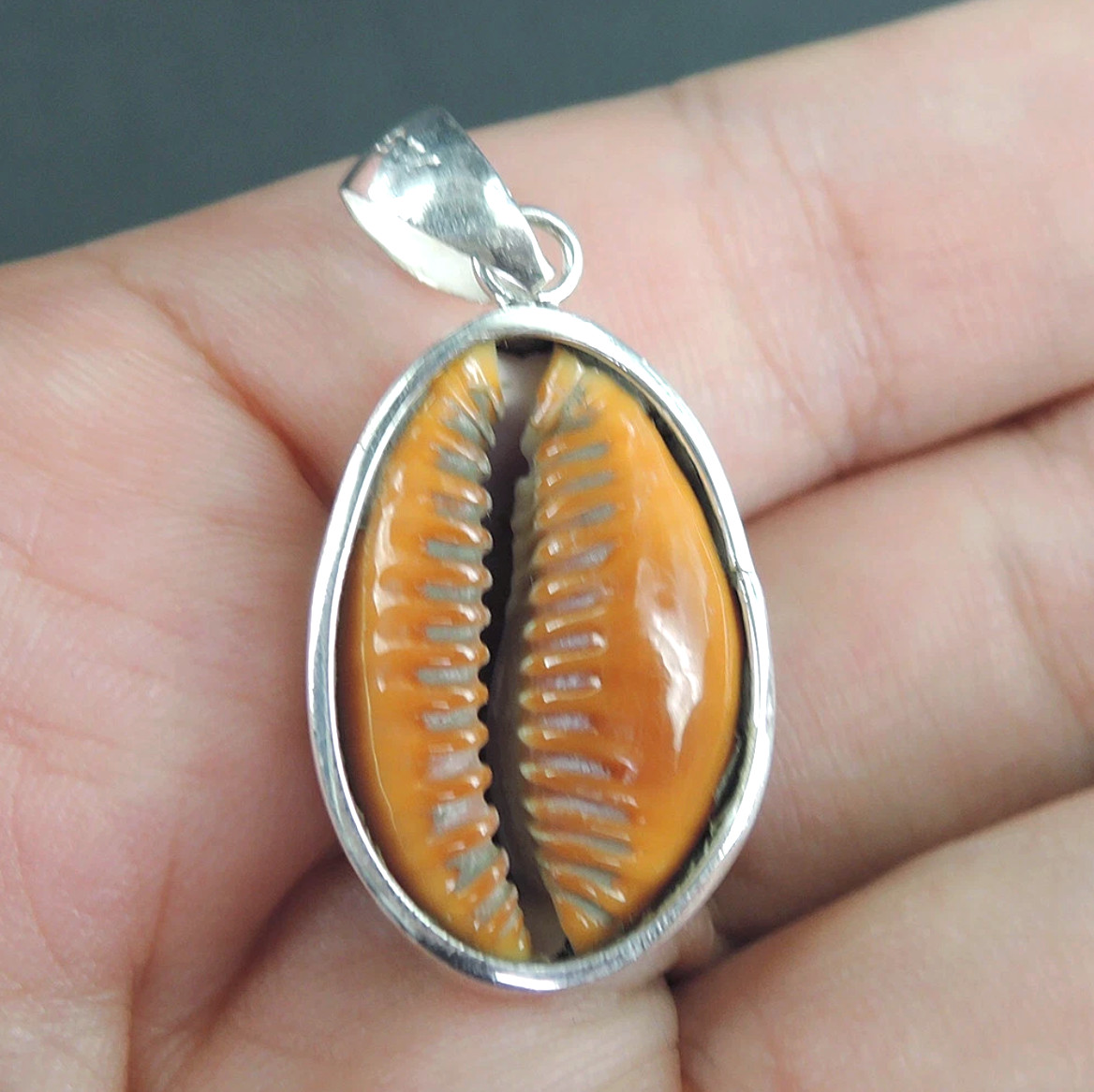 925 Sterling Silver Small Spotted Brown Cowrie Shelll Pendant Jewelry, CSP-45