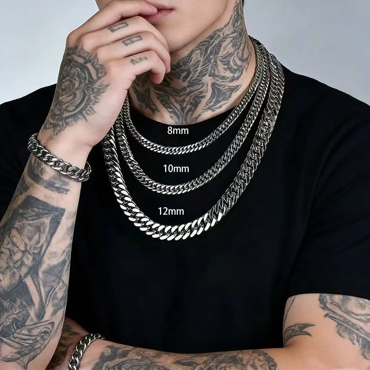 Stainless Steel Cuban Link Chain Necklace Men 8-14MM Heavy Punk