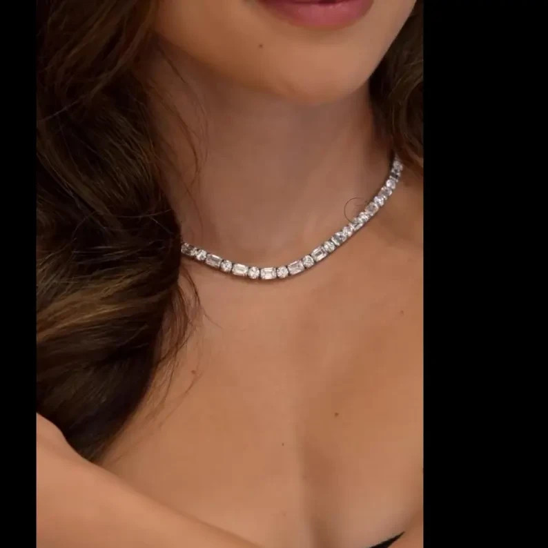 18.00 Ctw Multi Cut Lab Created Diamond Tennis Necklace 14k White Gold Plated