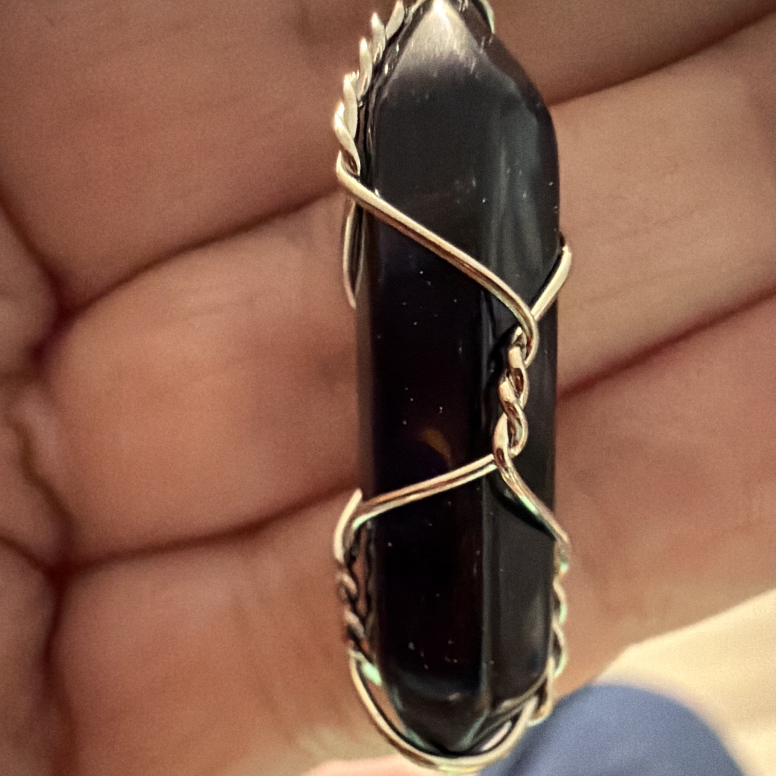 Silver Tone Cable Chain Necklace w/ Adjustable Wire-Wrap Marquise Black