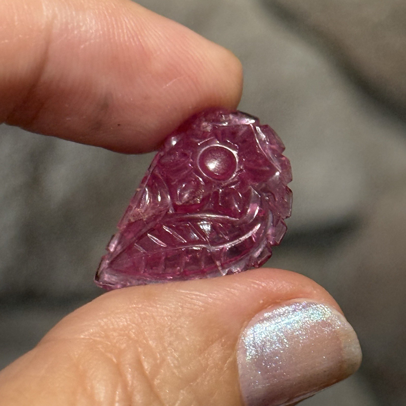 11.45ct 23.8c15.2×4.5mm Carved Rubelite Pink Tourmaline Flat Back Cabochon Gem