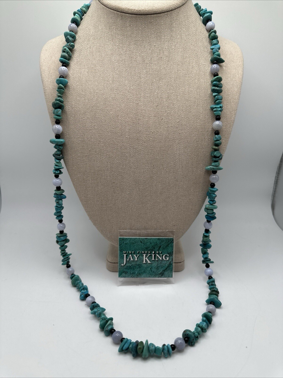 Mine Finds By Jay King Long Turquoise Blue Lace Agate & Chalcedony 925 Necklace