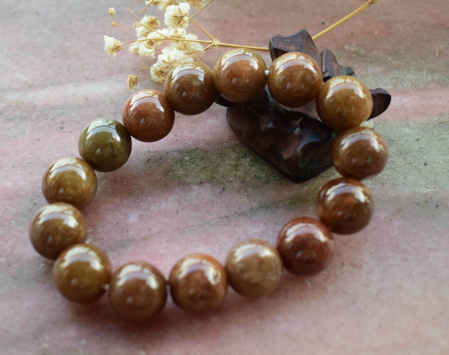 Certified13.5mm Brown Red Natural A JADE Jadeite Beads Bangle Bracelet 手链