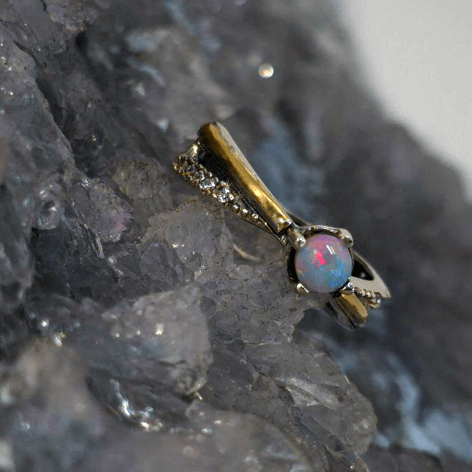 ‘Auvreth’ Natural Lightning Ridge Dark Opal 0.40ct 925 Silver and 9K Gold wit…