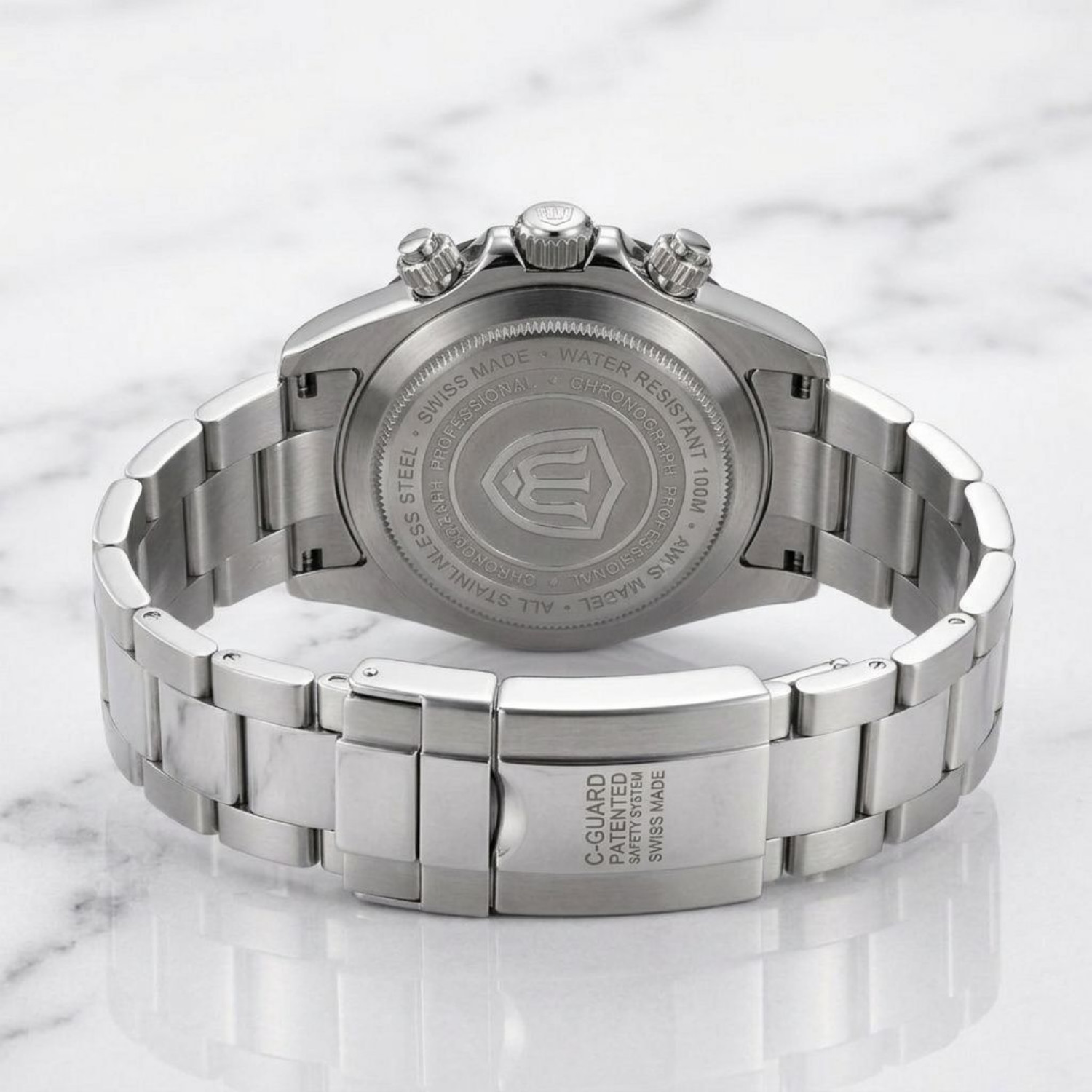 Men’s Chronograph Aviator Japanese Quartz Movement Watch 38mm White Dial Silver