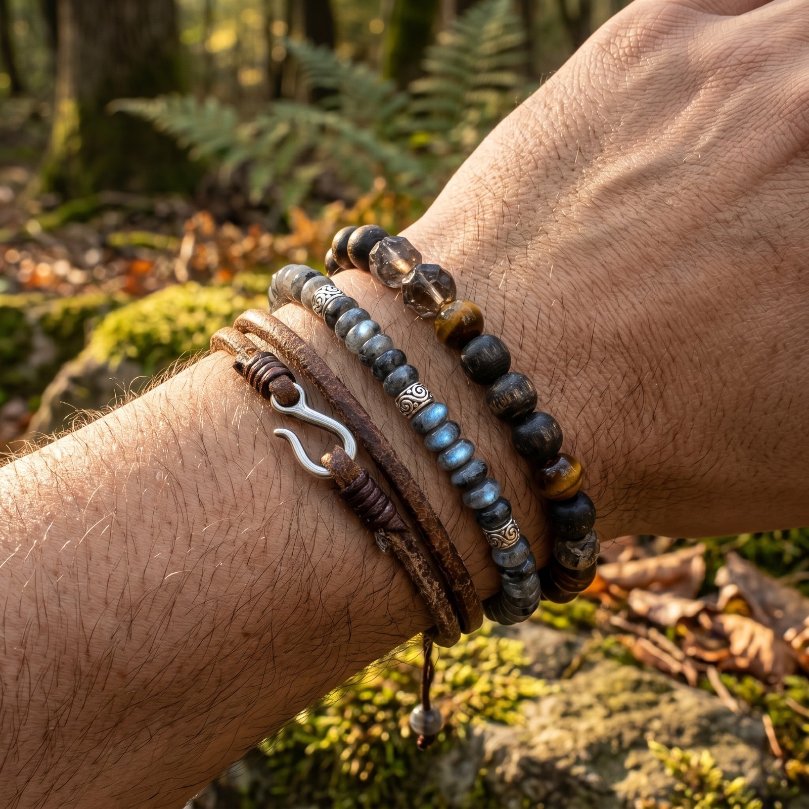 Natural Larvikite Bracelet Disc Bead Adjustable Macrame Protection Grounding