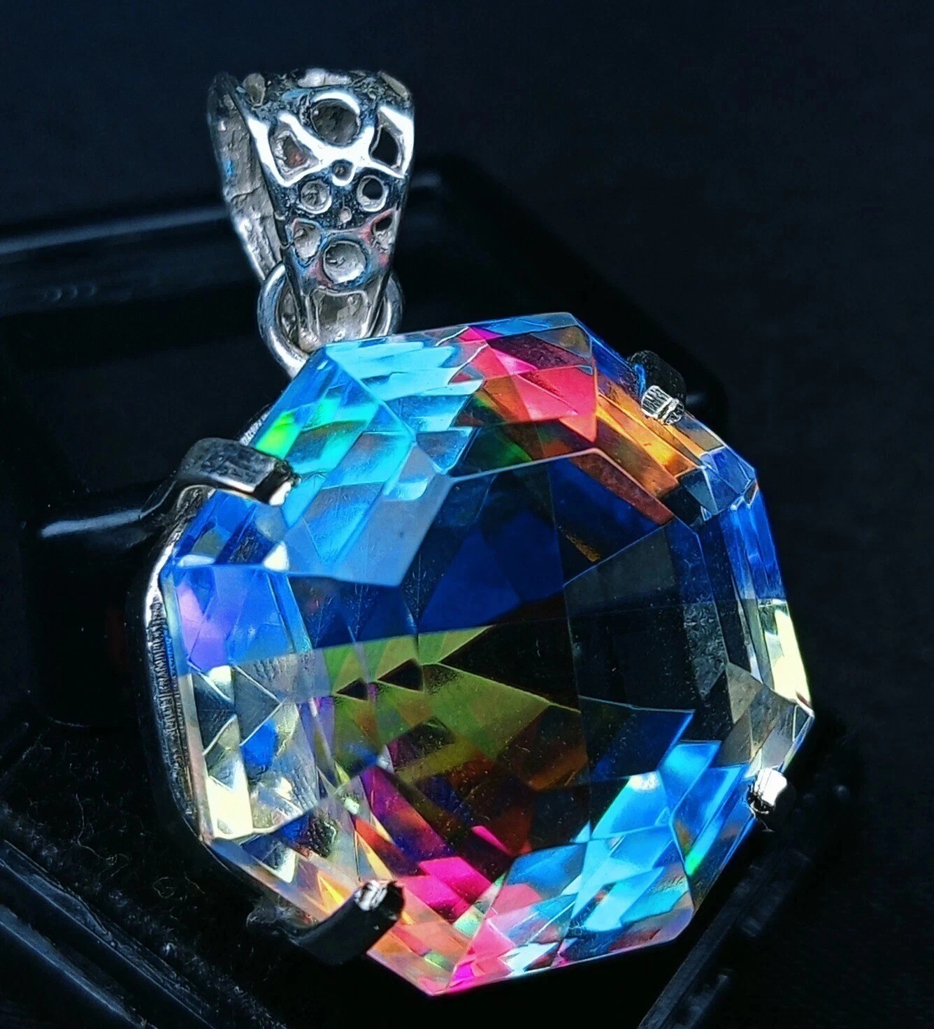 100 Ct+ Natural Mystic Topaz Octagon Cut 925 Solid Silver Pendant Gemstone