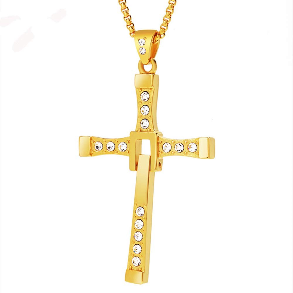 Stainless Steel Cross Inlaind With Zicron Pendant Necklace Chain Jewelry