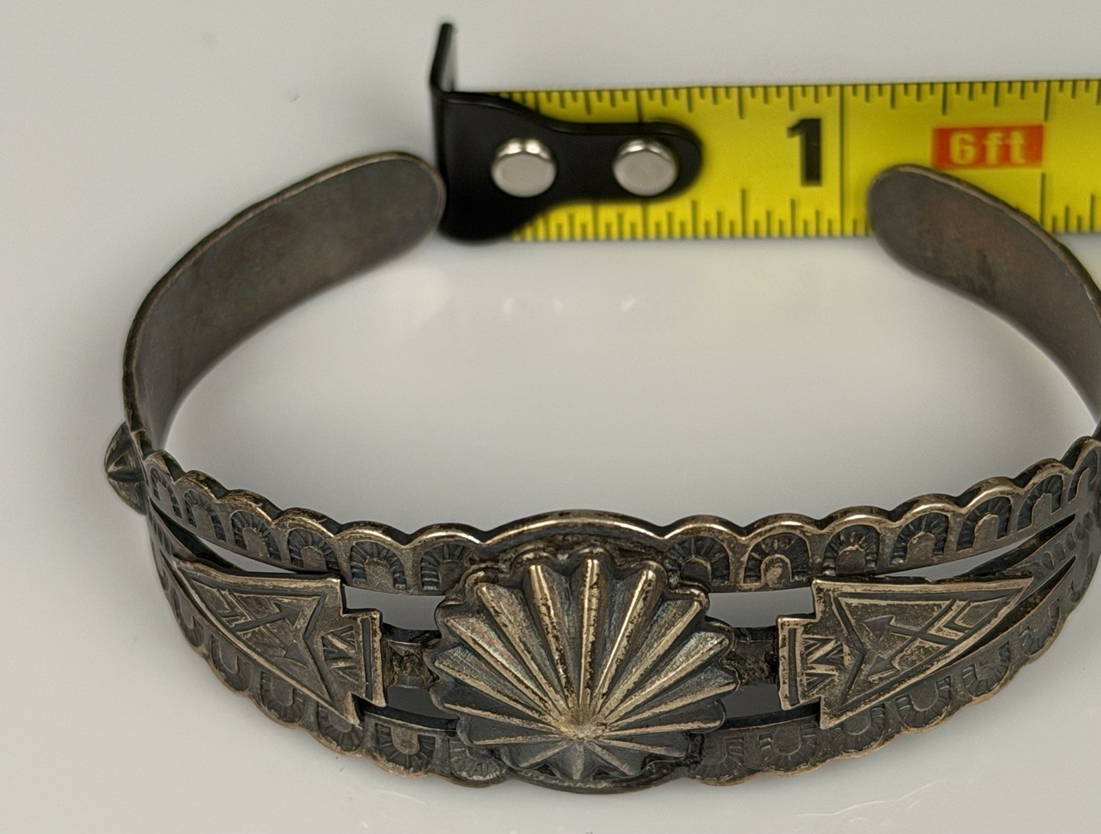 Vintage Fred Harvey Style Cuff Bracelet Sterling Silver Navajo