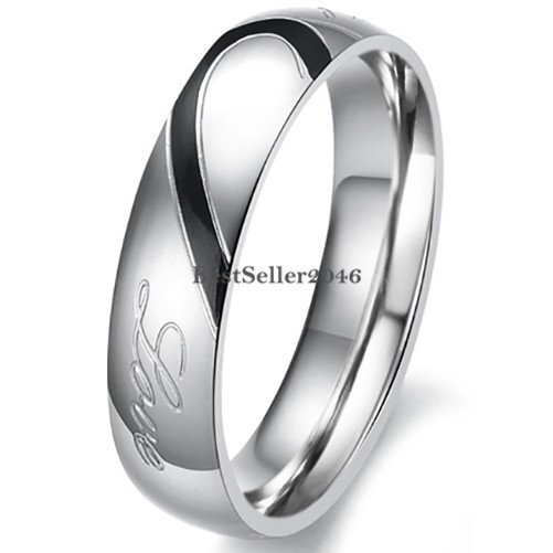 Stainless Steel “Real Love” Heart Couples Ring Promise Engagement Wedding Band