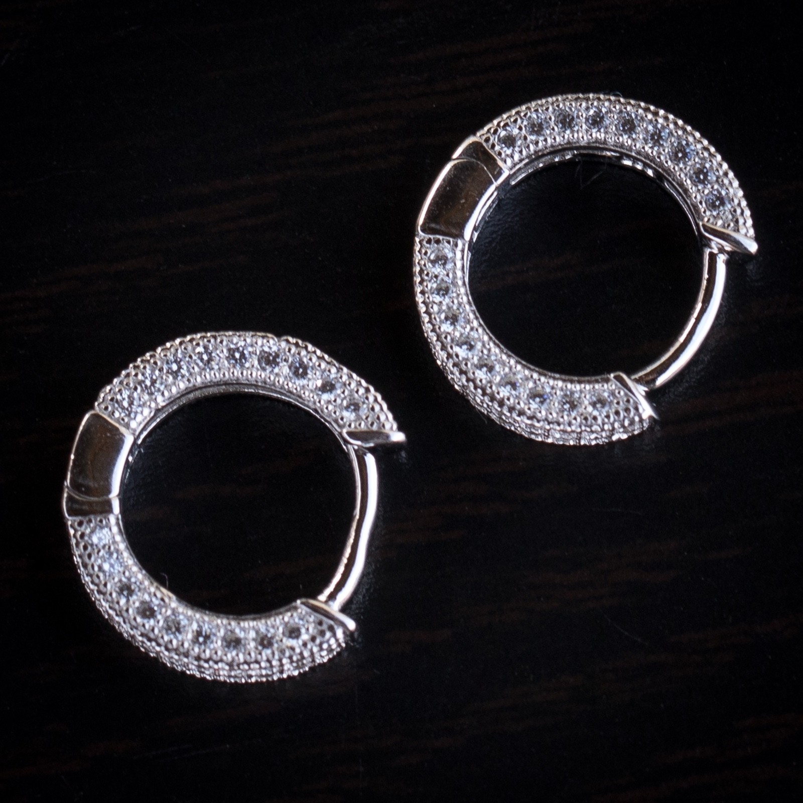 Men’s Small White Gold Plated 925 Sterling Silver Iced Hoop Earrings