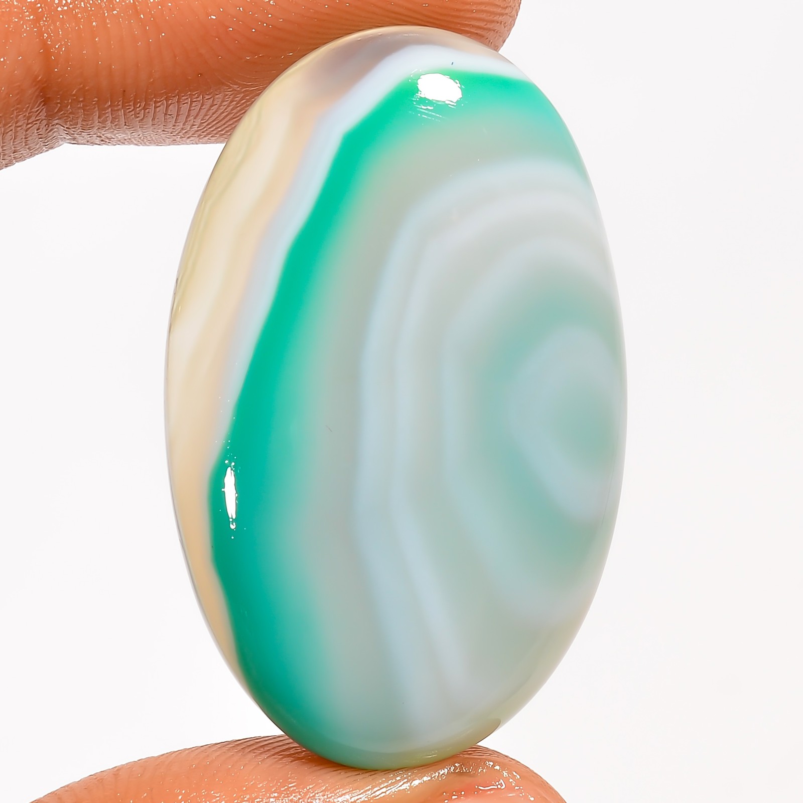 Green Botswana Agate Oval Shape Cabochon Gemstone 46.5 Ct. 36X22X6 mm EE-54399