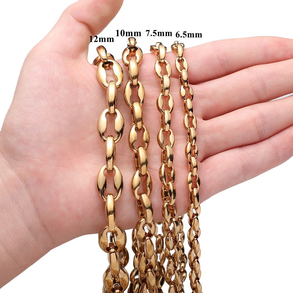 6.5/7.5/10/12mm Hotsale Men Women Stainless Steel Coffee Beads Chain Necklace