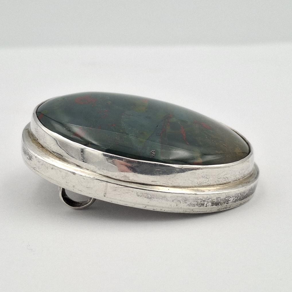 Vintage 925 Sterling Silver Large Oval Bloodstone Double Bail Slide Pendant