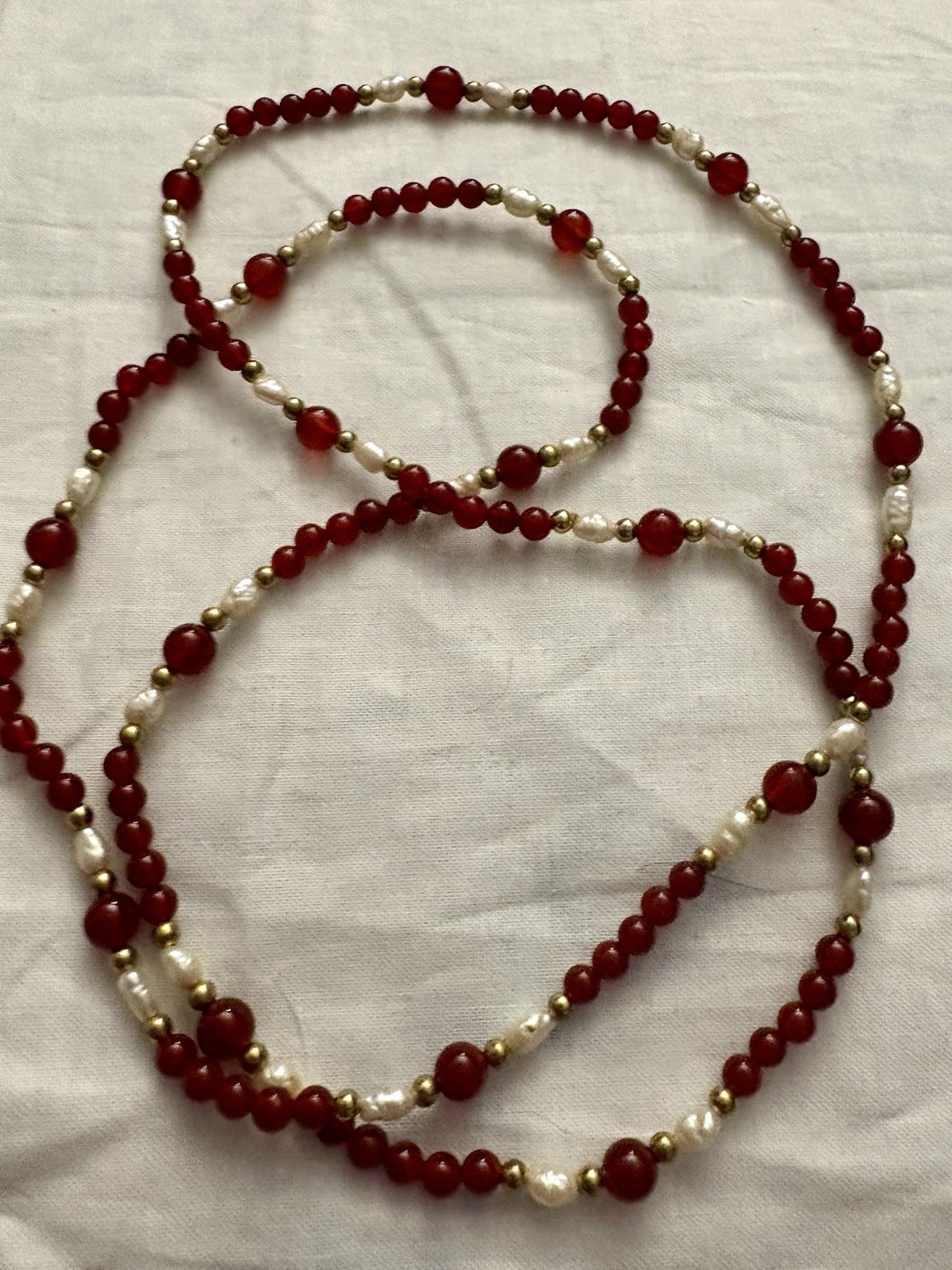 Vintage 30” Gold Filled Red Agate Freshwater Pearl Beaded Strand