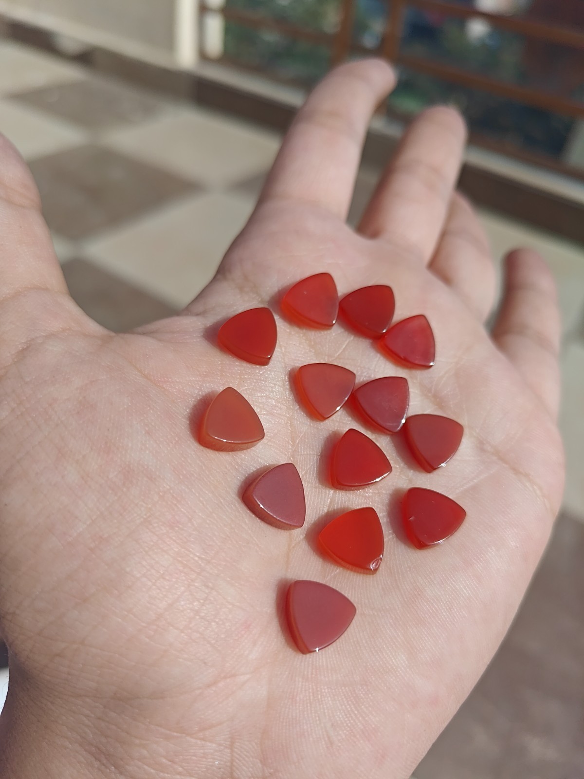 Natural Red Onyx Trillion Bothside Flatback 10mm To 25mm Loose Gemstone