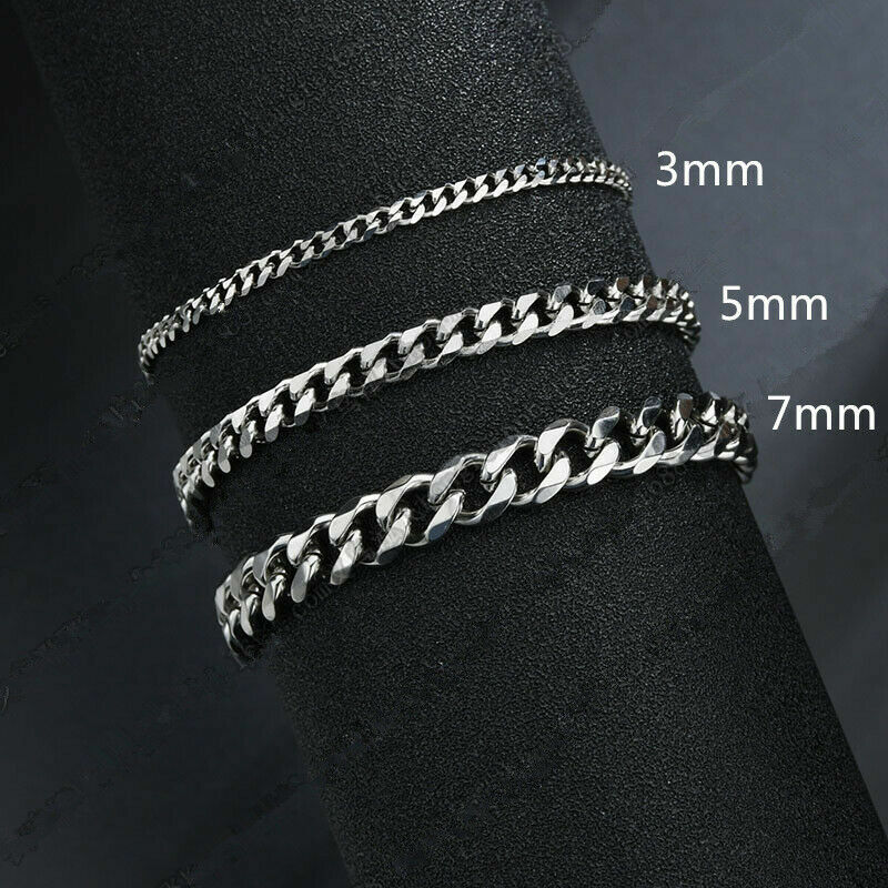 3/5/7MM Stainless Steel Curb Cuban Link Chain Bracelet for Women Men 18/20/23CM