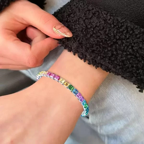 15Ct Asscher Cut Paved Lab Created Rainbow Womens Bracelet 14K White Gold Plated