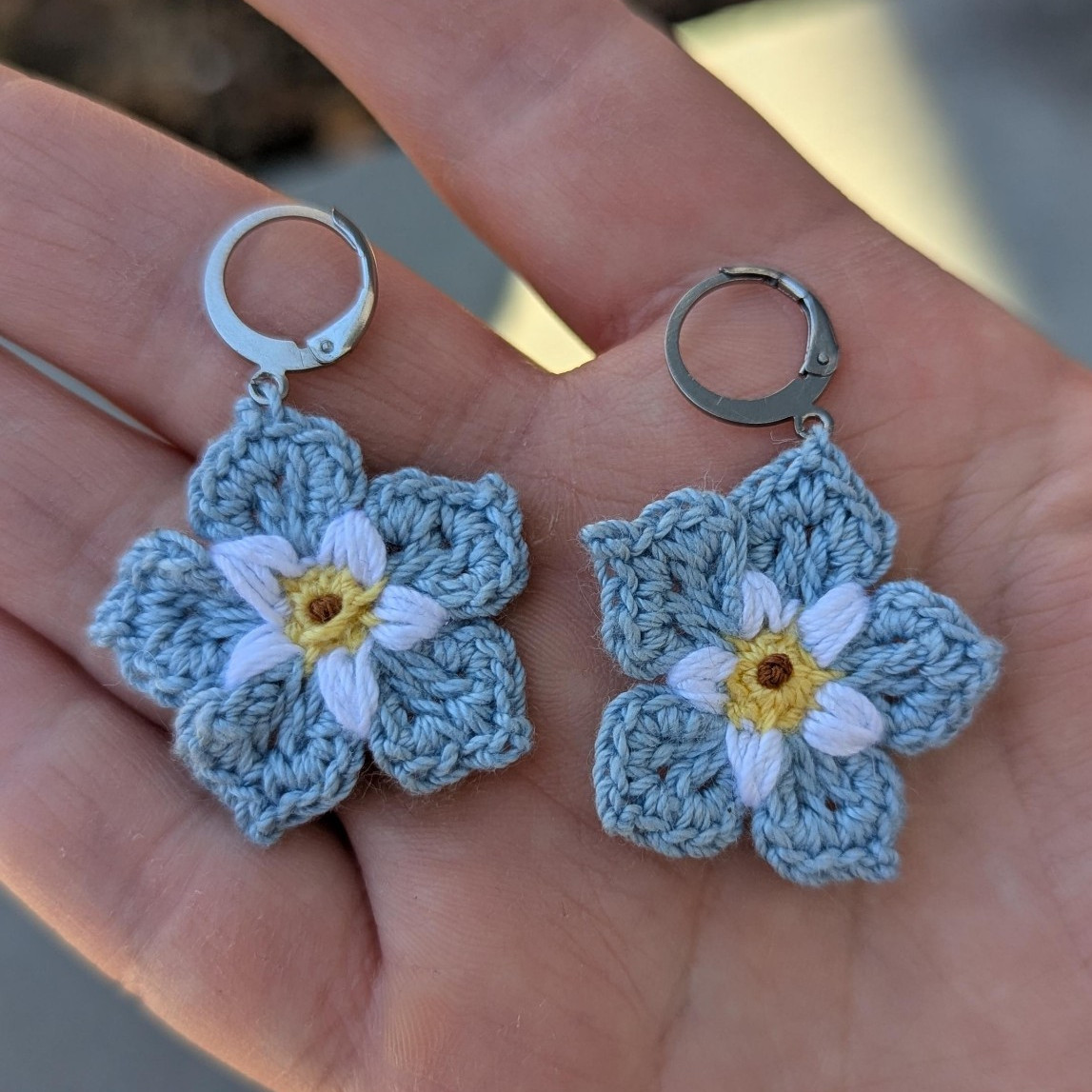 **Forget Me Not Crochet Earrings Romantic Statement Handmade Jewelry**