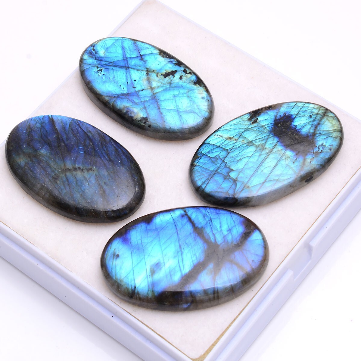4 Pcs Natural Labradorite Blue Shine 44mm-47mm Oval Pendant Size Gemstones Lot