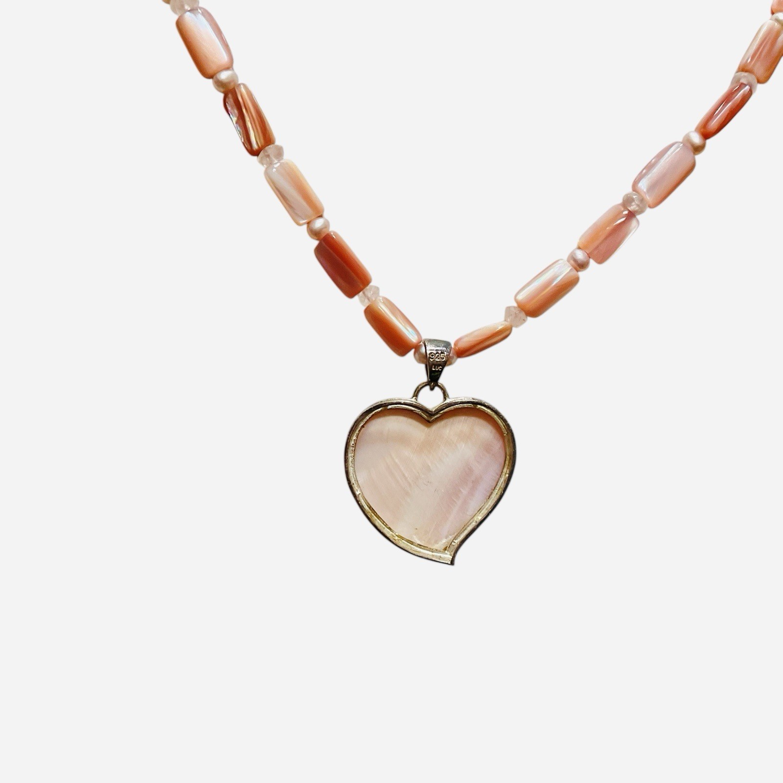 Queen Pink Conch Shell Sterling Silver Heart Necklace Valentine Love Signed LUC