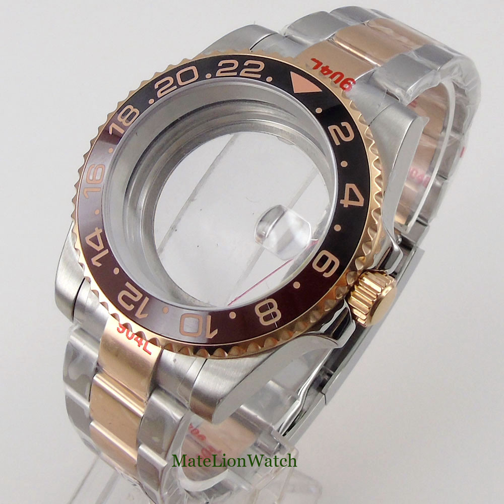 40mm Rose Gold Sapphire Watch Case Fit NH35 Miyota8215 DG2813 ETA2824 PT5000