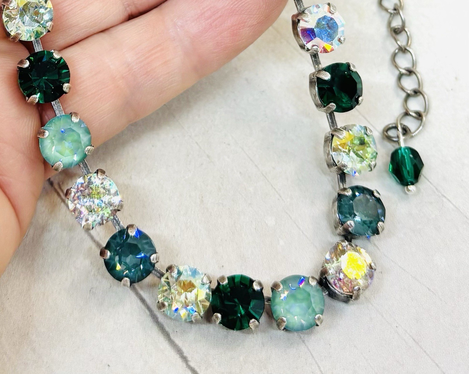 8mm Dark Green Crystal Cup Chain TENNIS Necklace, Sage Green Crystal Necklace