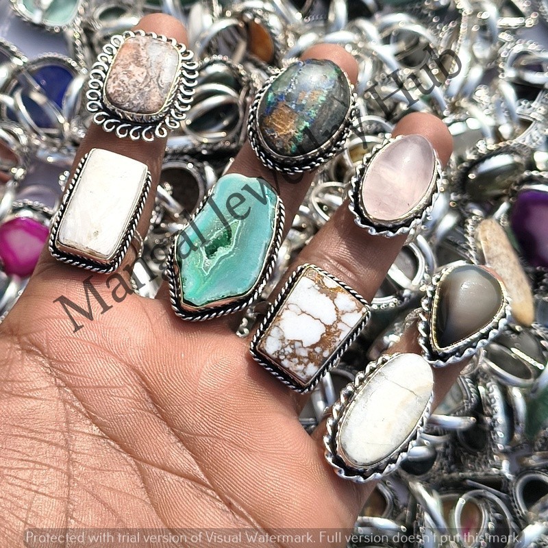 Buy Jasper & Mix Gemstone 925 Sterling Silver Plated Rings 100PCS Lot Jewellery