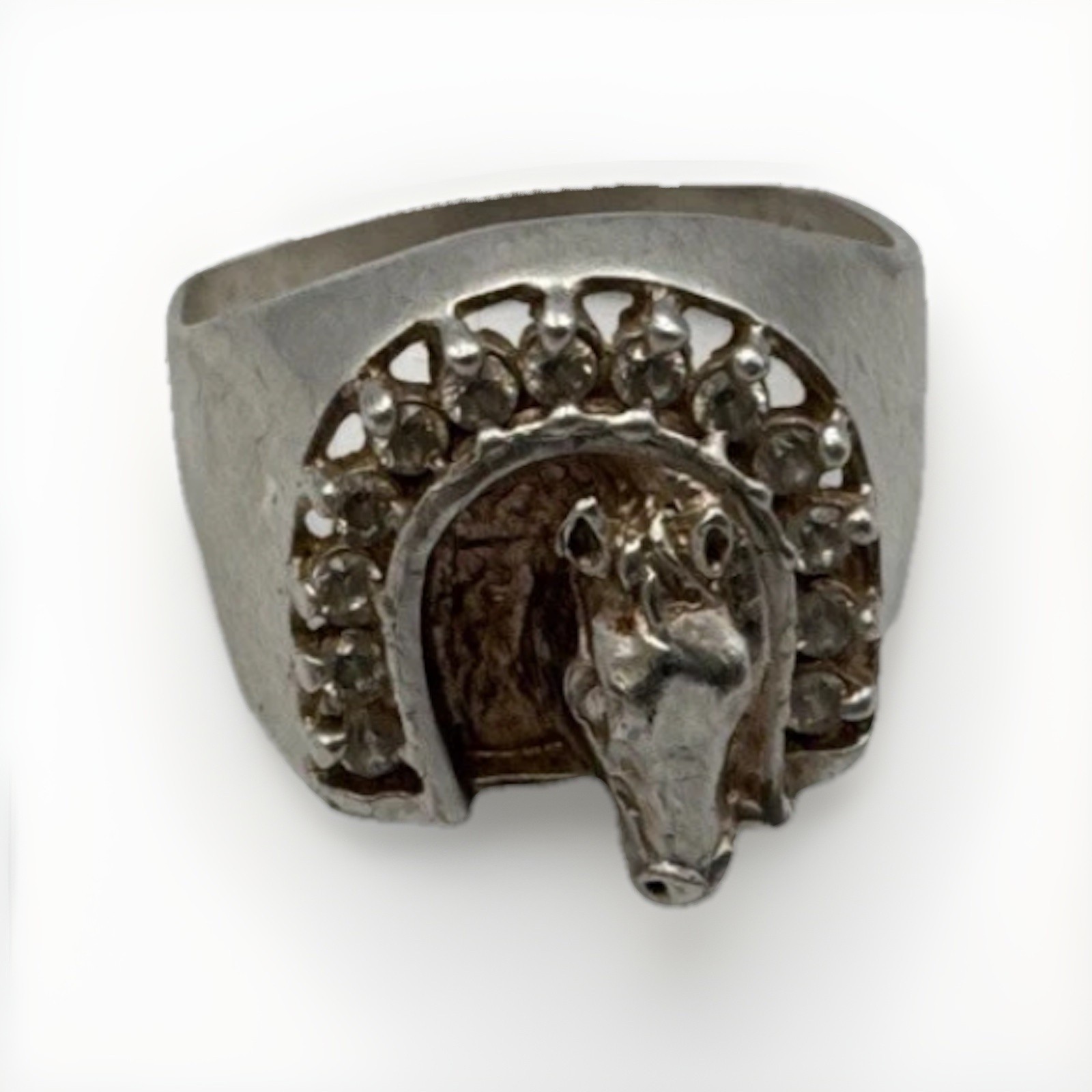 Vintage 13.98mm Sterling Silver 925 Horse Head Detailed Western Sz 10 Ring 5.5g