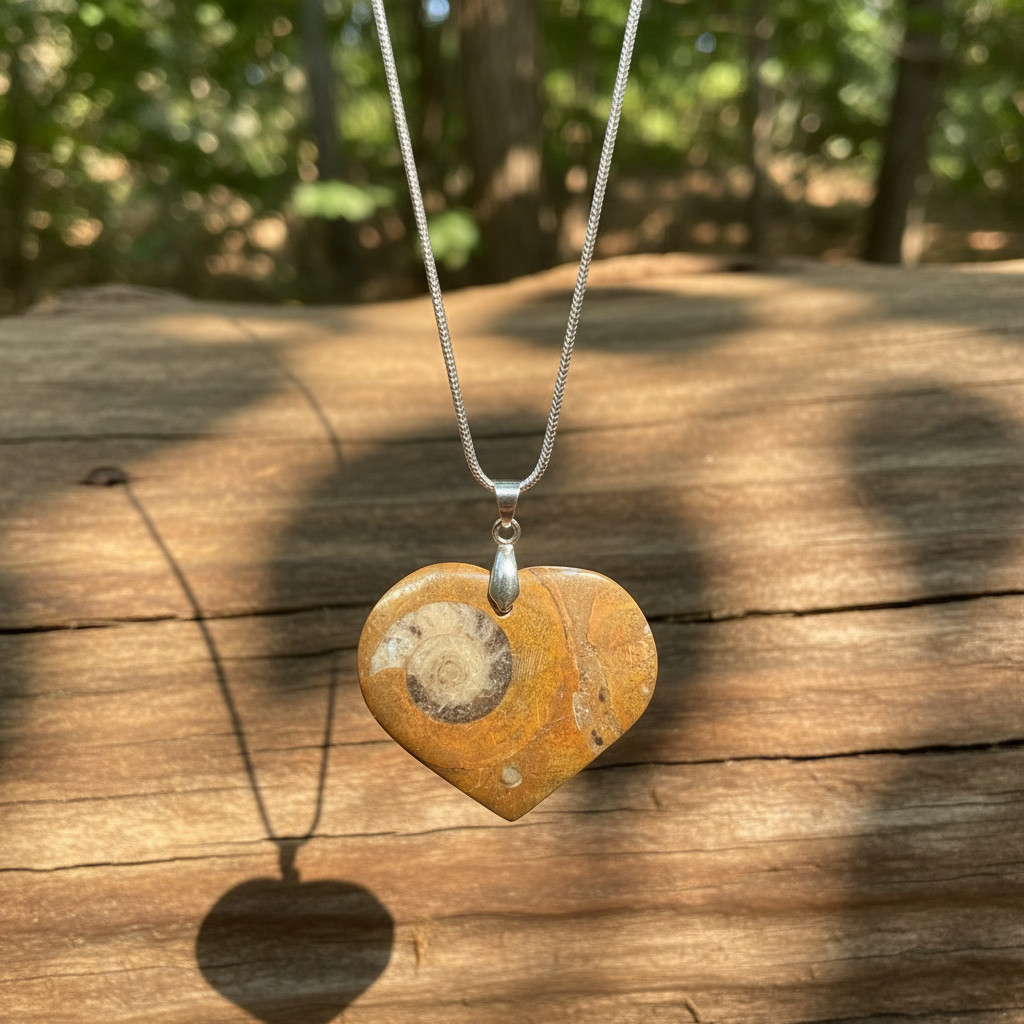 Genuine Moroccan Ammonite Fossil Heart Pendant Necklace from morocco