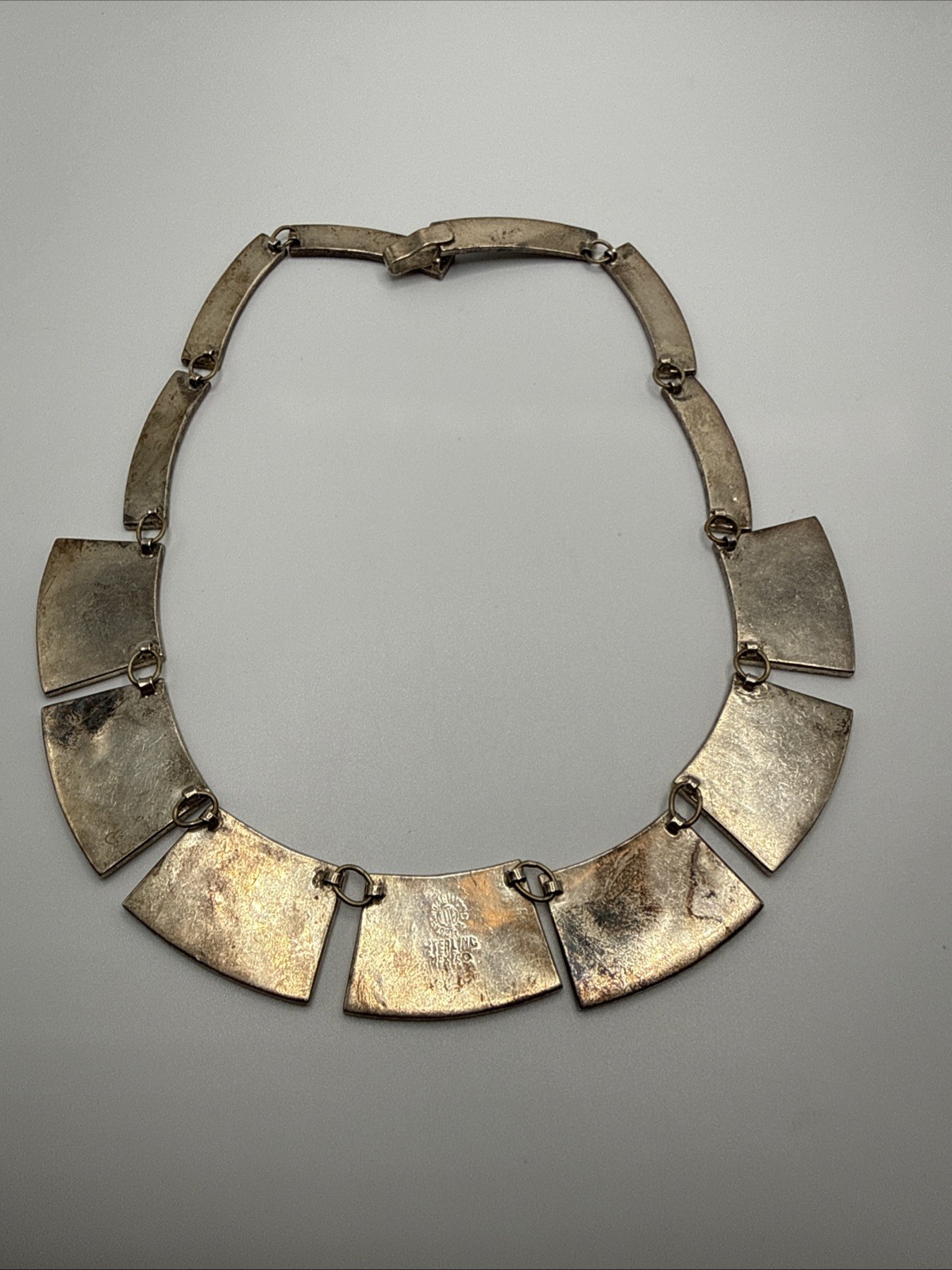 VTG HECHO EN MEXICO 925 STERLING MIXED STONES AZTEC NECKLACE.56.8 GRAMS.SIGN DH?