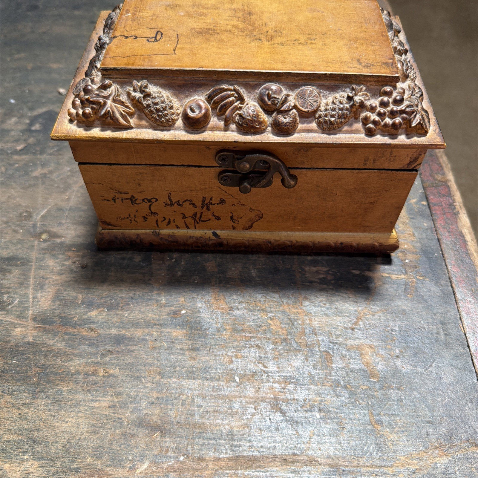 Vintage Handcrafted Wooden Jewelry Keepsake Box Treasure Chest Interior Mirror