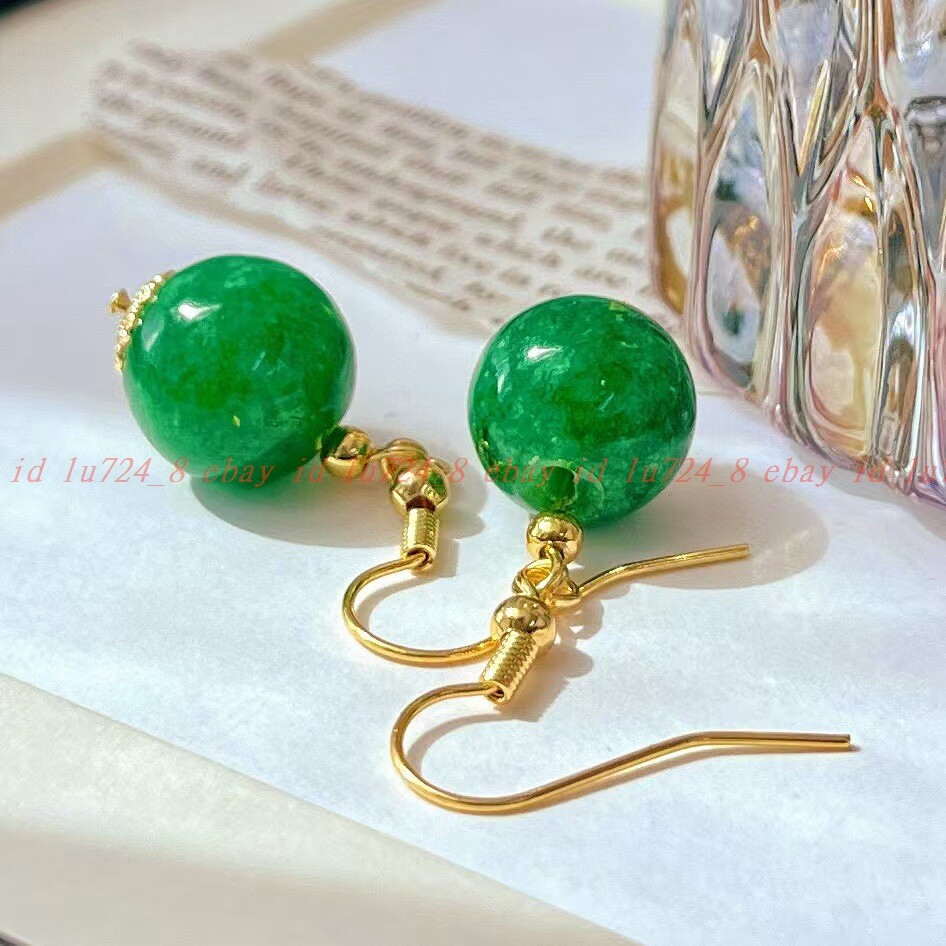 12mm Green Jadeite Rund Gemstone Floral Healing Dainty Earrings for Women