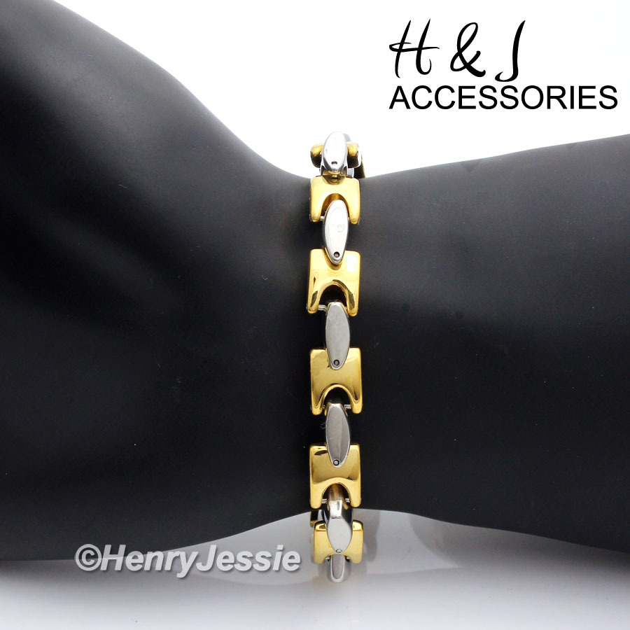 24″Stainless Steel HEAVY 8mm Silver/Gold Plated Interlock Bone Necklace Bracelet