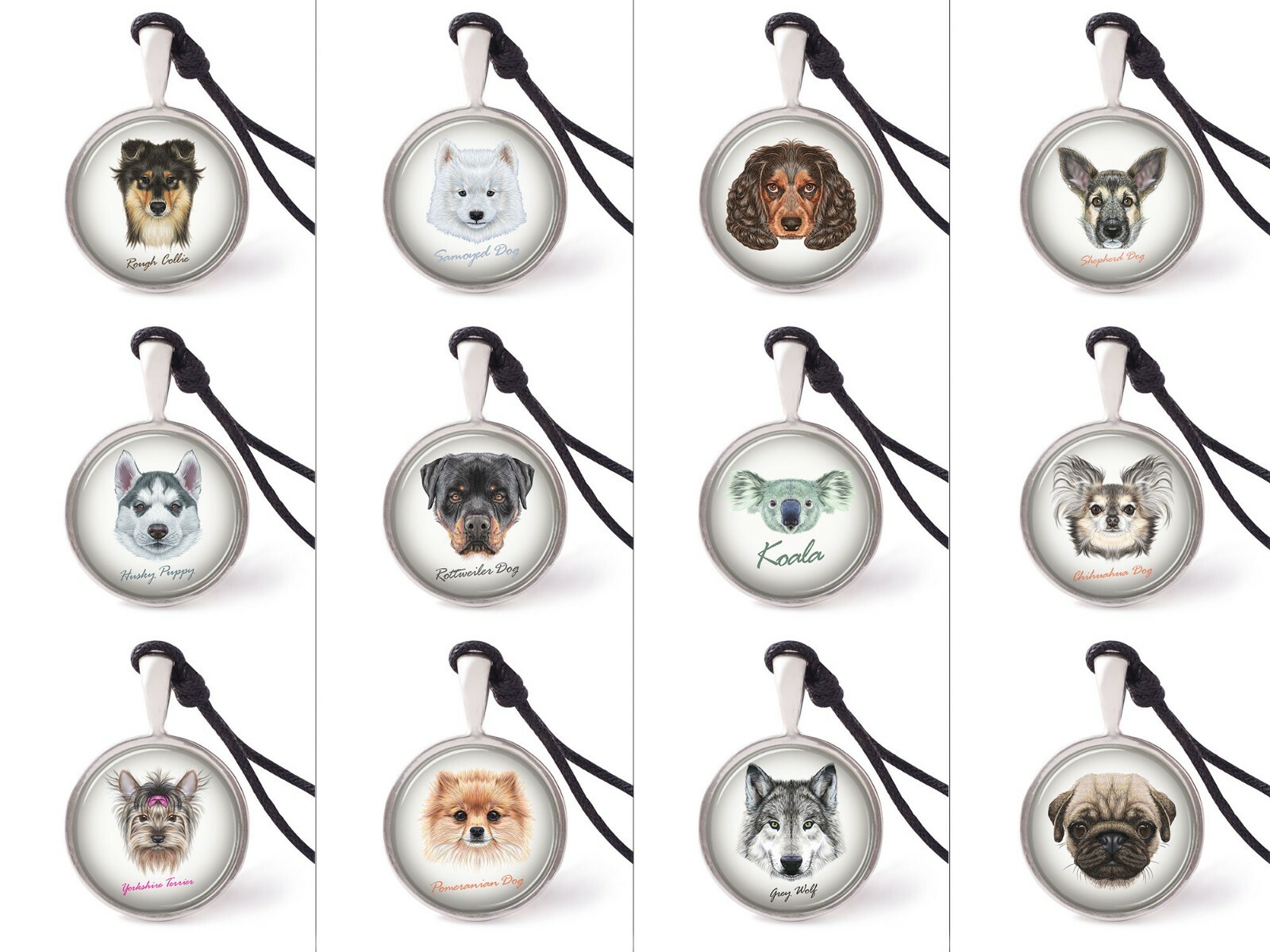 Portraits of Dog Necklace Pendants Pewter Silver Jewelry Jewelry JNP