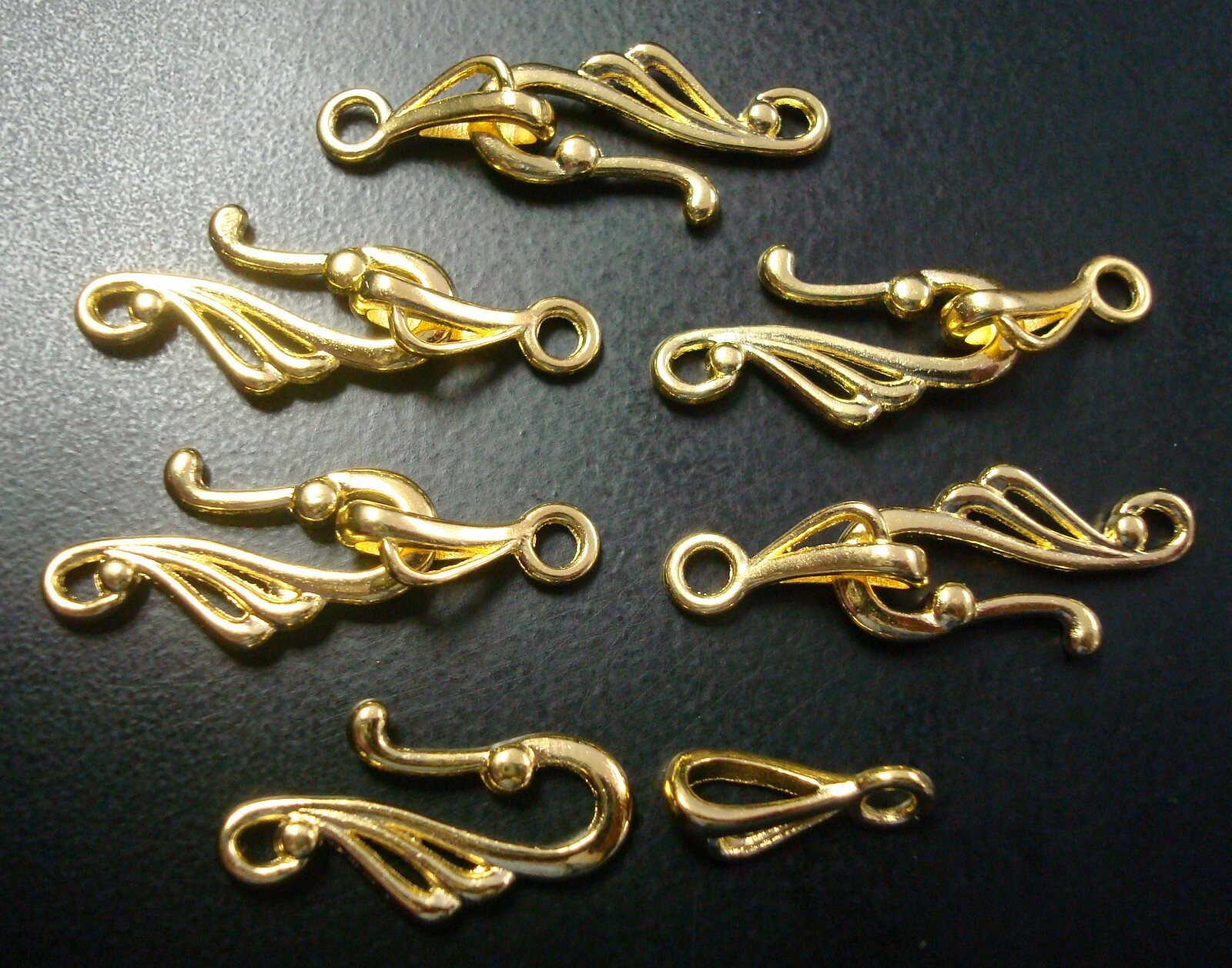 6 Hook & eye clasp sets for necklace bracelets anklets Bright gold plated fpc243