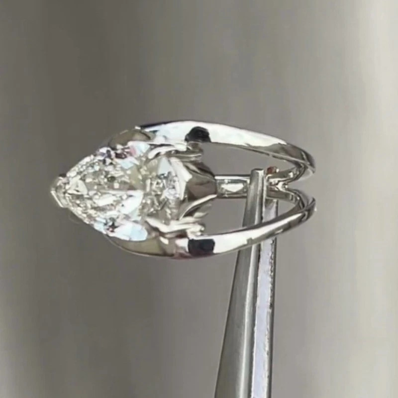 2.06 TCW Pear Moissanite bypass Solitaire Engagement Ring 14K White Gold Plated