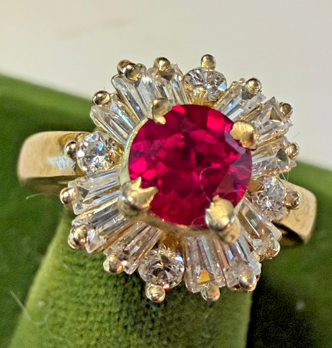 Vintage SOLID 10KT BJM Gold Stamped Red Size 8 Ring 4.71g NOS NOI!