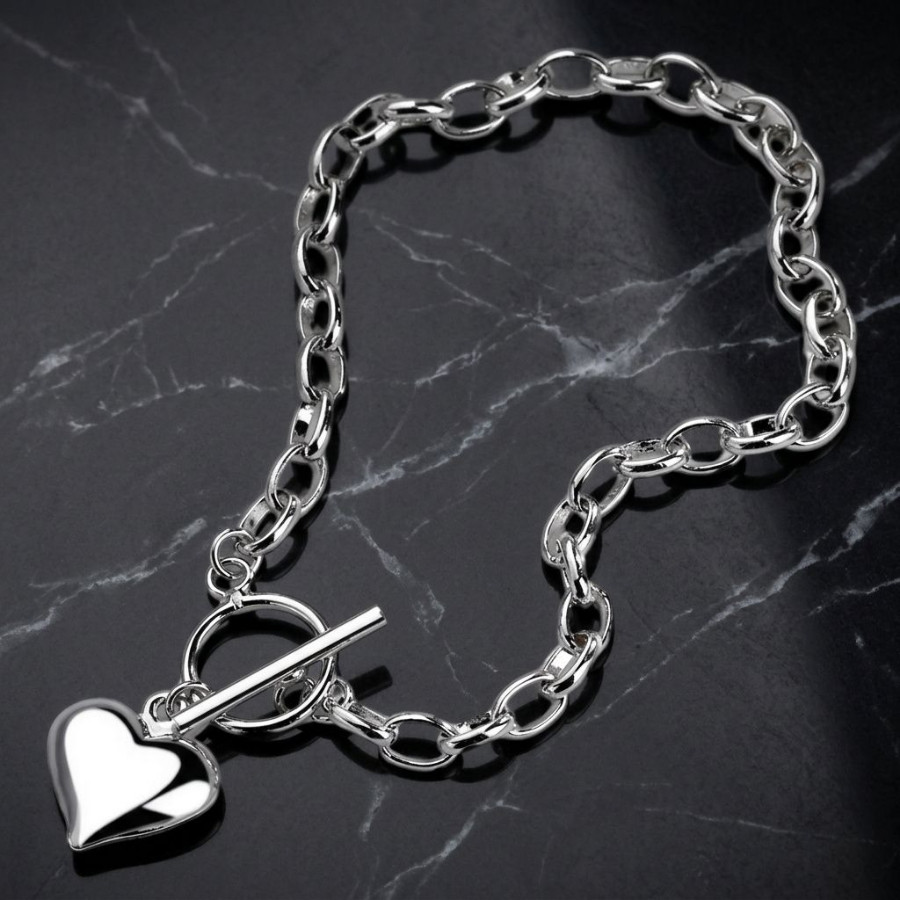 Women Beautiful Heart Charm Bracelet 925 Sterling Silver Girls Jewelry Gift