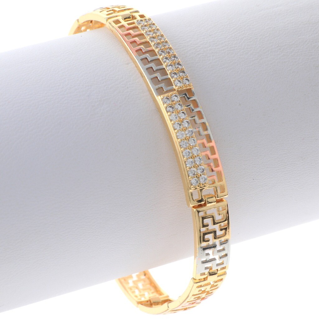 Three Tone Copper Metal Gold Plated Latch Bracelet With Cubic Zirconia GB1015-3T