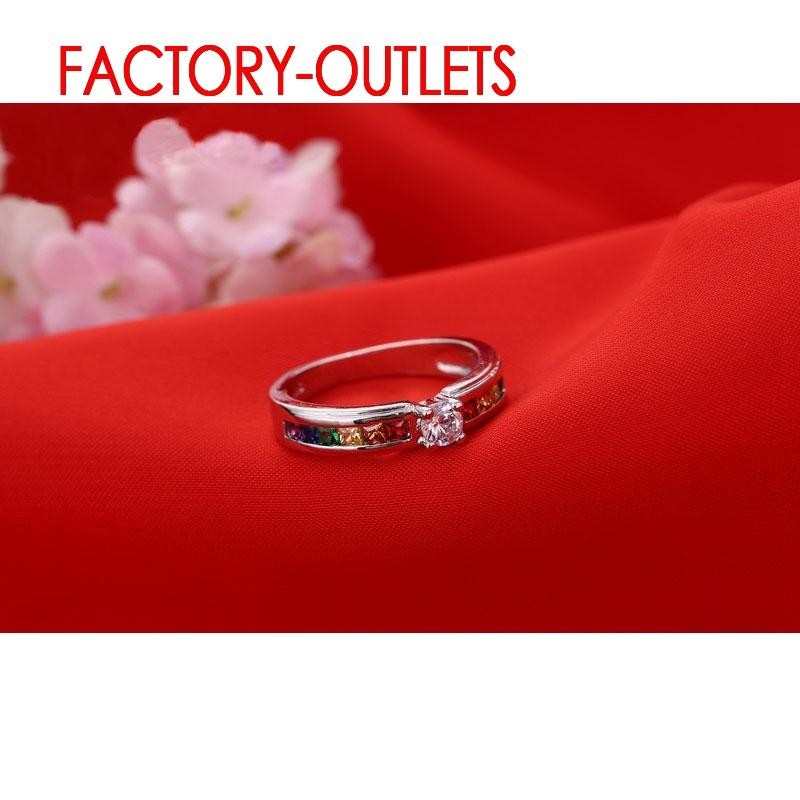 Sterling Silver Ring Colorful Cubic Zirconia Tension Set Women Jewelry Gift