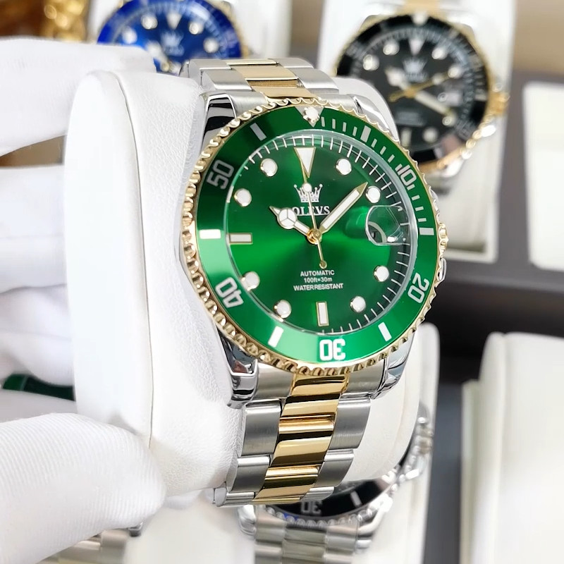 OLEVS 6638 Luxury Simple Business Water Resistant Green Black Chronograph Watch