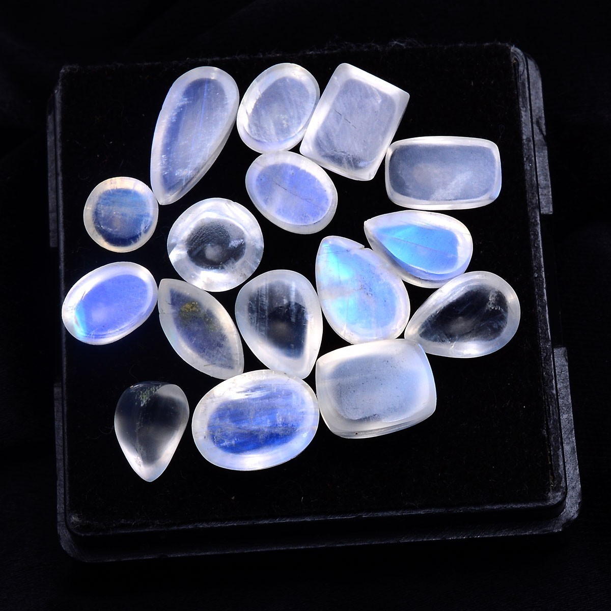 16 Pcs Natural Moonstone Blue Shine 6mm-12mm Smooth Mix Cabochon Loose Gemstones