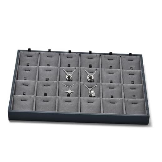 Grey Microfiber Jewelry Display Tray 24 Grids Pendant 24 Grid with Insert