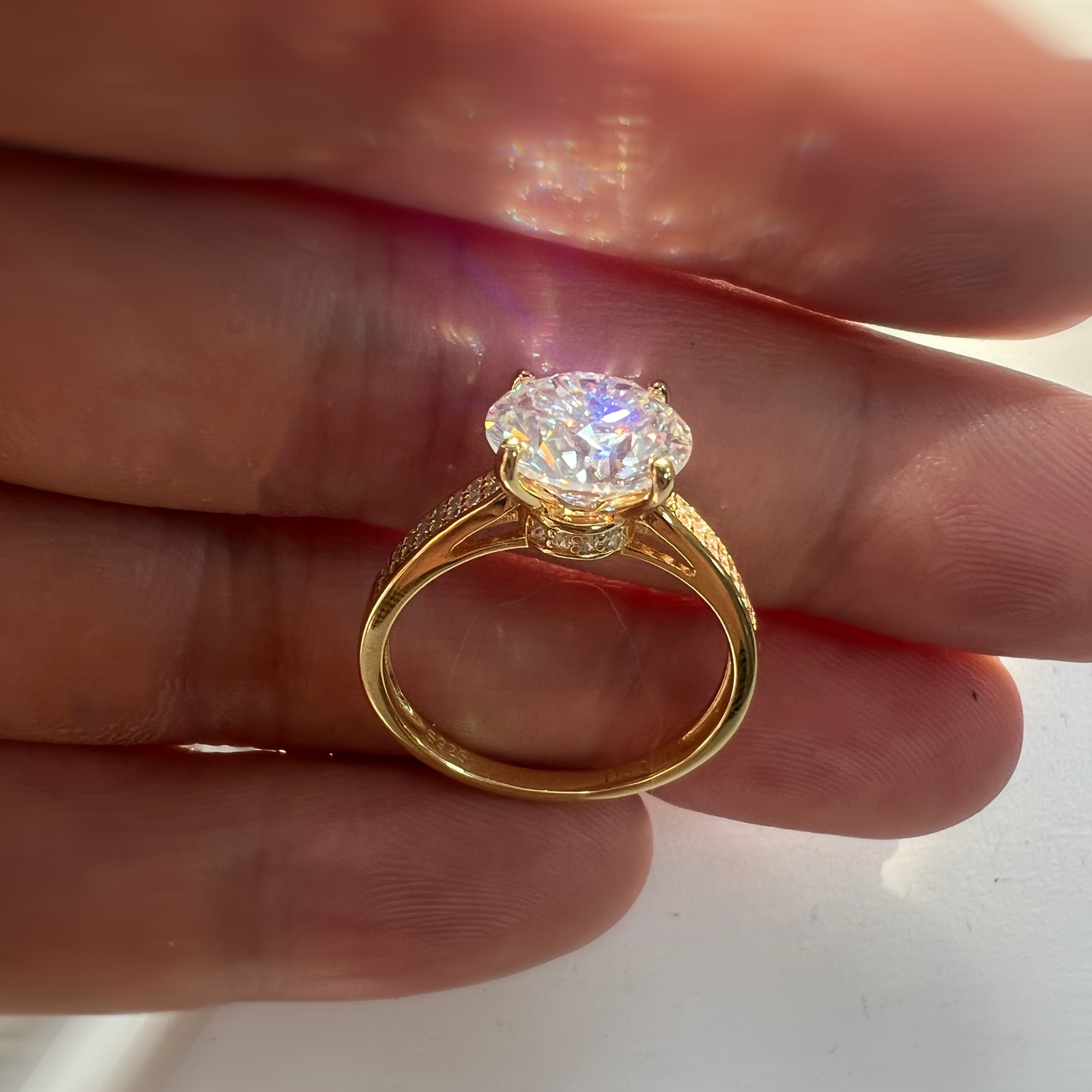 3 Carat Moissanite Engagement Ring 18K Gold Plated Size 6 7 8 9