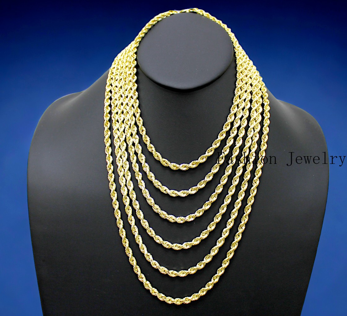 14K Yellow Gold Rope Chain Necklace Diamond Cut Real Gold 1mm-10mm 16″-30″