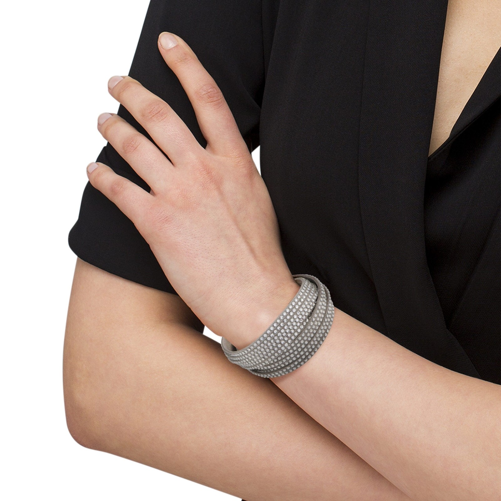 Swarovski Slake Grey 2 in 1 Suede Wrap Bracelet 5181989 M Medium 5181989-M