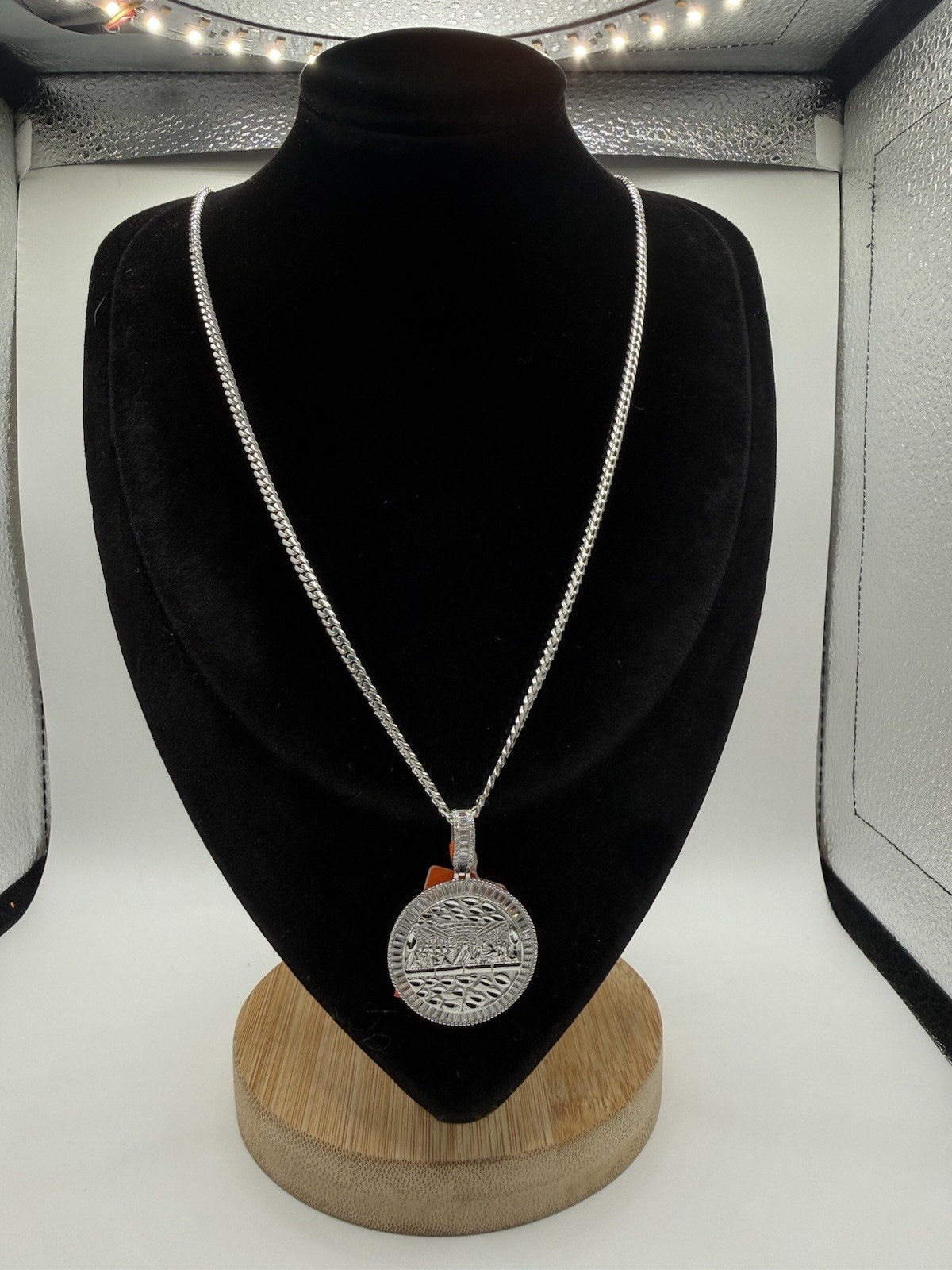 Sterling 925 Miami Cuban 24 4mm Chain with Moissanite Last Supper Pendant 24 In