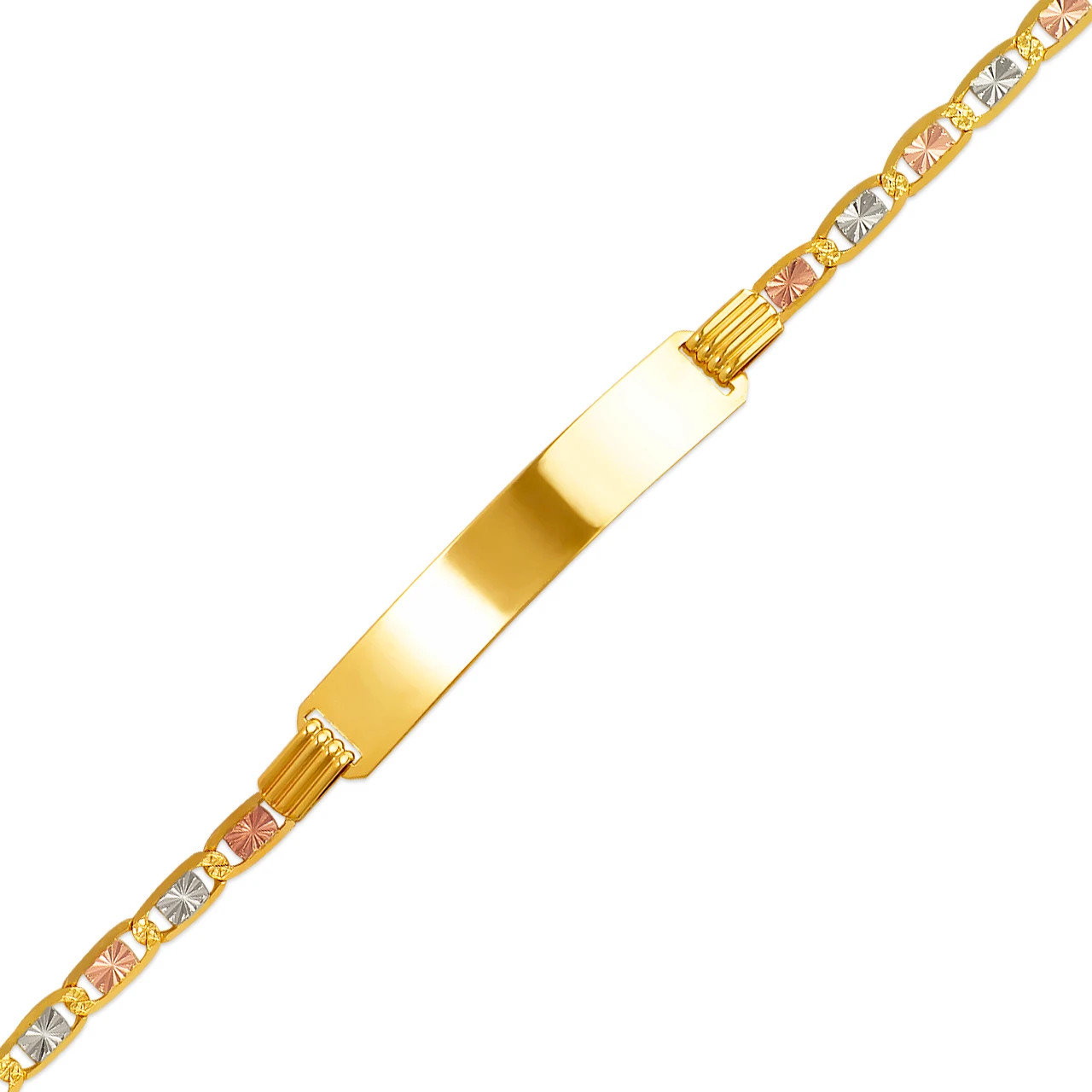 14K Tricolor Gold Valentino ID Bracelet 6.5mm/3mm 7″ 7.5″ Engraving Available