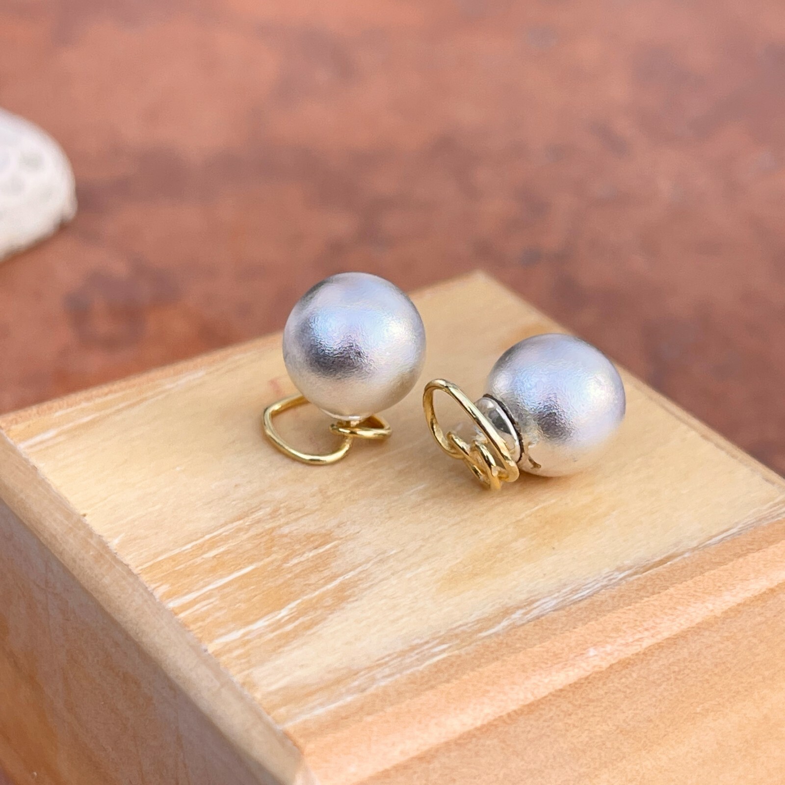 Sterling Silver Matte Ball + Gold-Tone Heart Double-Ended Ball Post Earrings NEW